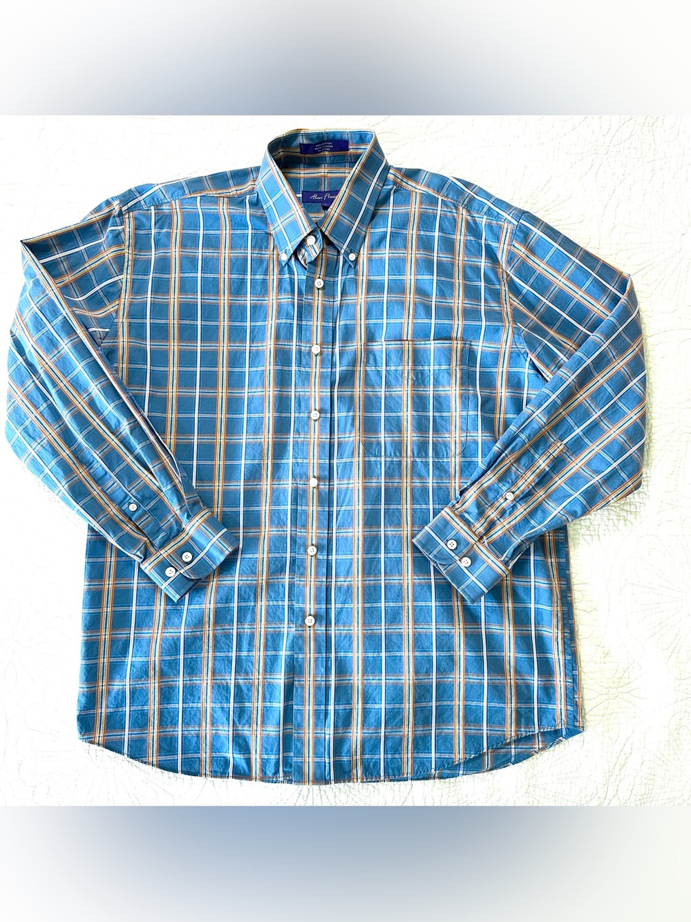 Alan Flusser Long Sleeve Button Down Blue Plaid Shirt Mens Large
